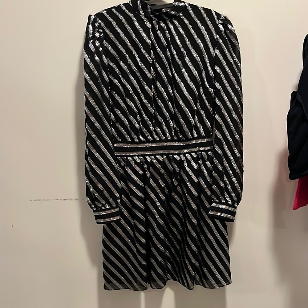 Elegant Black and Silver Striped Dress